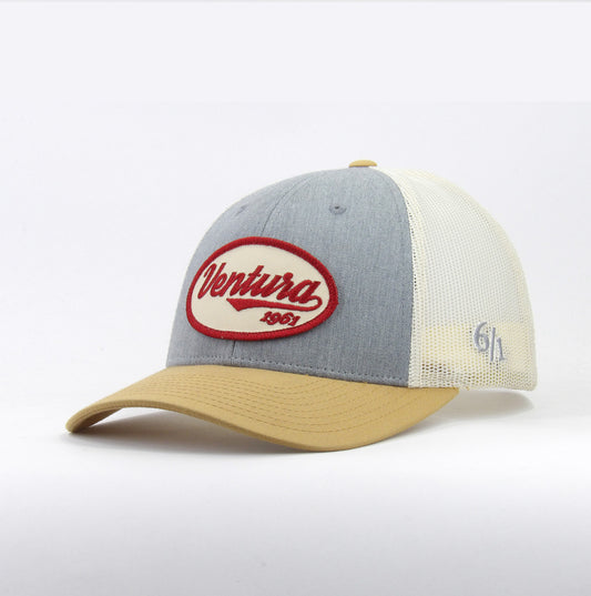 Casquette Trucker heather grey-amber gold Richardson 112 | écusson brodé Ventura 1961 - Ventura studio