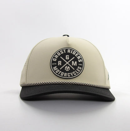 Casquette Trucker Dura-bull Beige Noir – Patch Cuir Ghost Riders Motorcycles vue de face