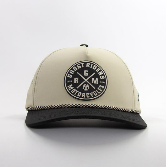 Casquette Trucker Dura-bull Beige Noir – Patch Cuir Ghost Riders Motorcycles vue de face