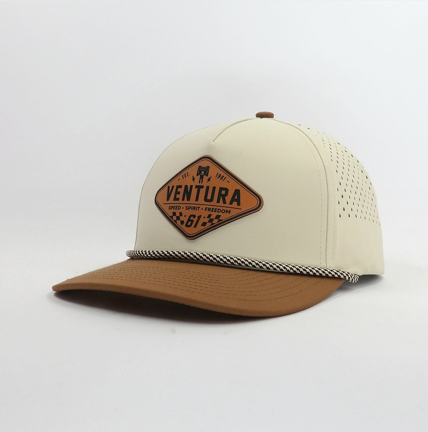 Casquette trucker beige et camel Dura-Bull avec patch cuir Ventura 61